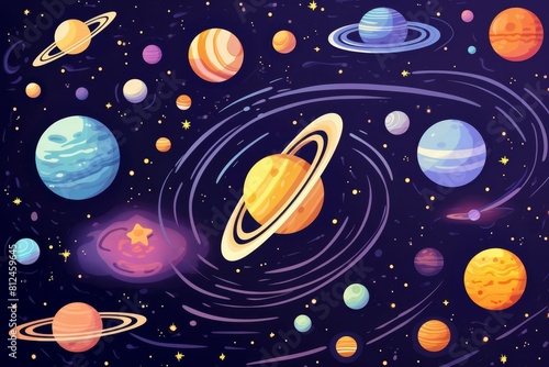 A beautiful illustration of the solar system, with all the planets in their proper positions
