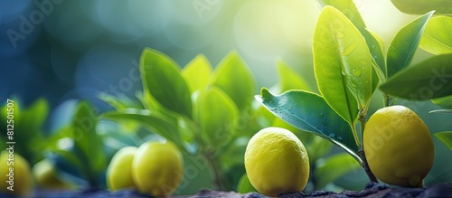 In the garden the lemon tree buds are visible creating an image of fresh growth and vibrancy. Creative banner. Copyspace image