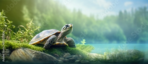 A serene copy space image capturing a turtle in its natural habitat