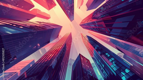 Beautiful skyscrapers are illustrated in vector form. Look down from above. Useful abstract urban background for modern and futuristic designs such as business brochures, leaflets, and prints