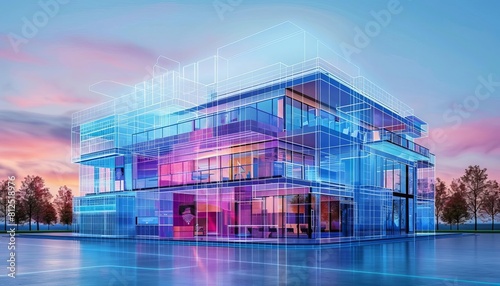 Sketch a digital twin of a large commercial building, monitoring energy usage and environmental conditions in realtime