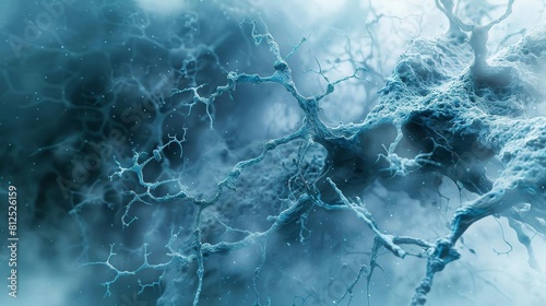 Conceptual image of multiple sclerosis, nerve fibers fraying apart, depicted in disjointed blues and fading grays