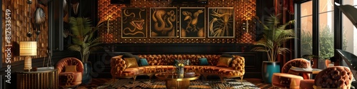 Opulent Serpentine Splendor A Lavishly Decorated Lounge with Intricate Snake Inspired Patterns and