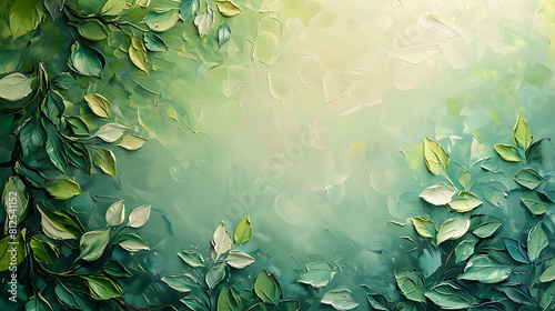 Hand-painted watercolor background of a green wall adorned with lush leaves, creating a vibrant and organic backdrop, perfect for nature-themed designs or artistic projects