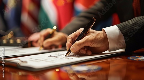 The Trade Agreement Document A symbolic representation of a trade agreement document, with signatures and seals representing the formalization of trade agreements between countries