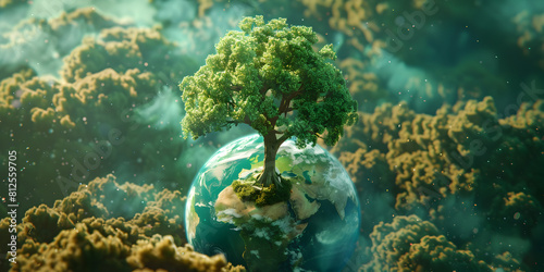 a green mini planet earth Illustration of planet Earth Green planet Earth with trees transition to green energy Ecology and environment concept Earth globe with green plant in nature background 