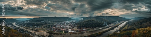 Panoramic Aerial View of Cumberland Maryland City Landscape, Overlooking the Potomac River