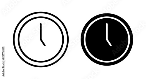 Clock-five icon set. 5 Am or Pm vector symbol. five pm office time sign in black filled and outlined style.