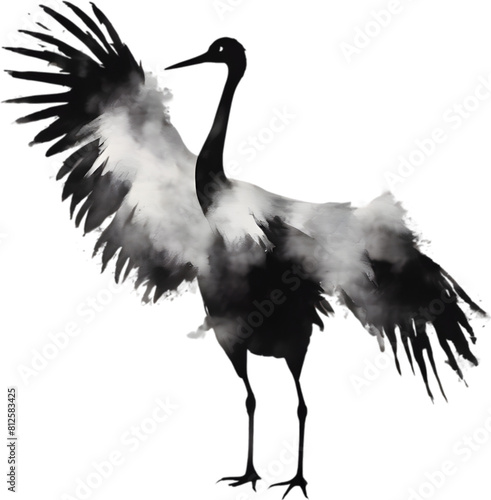 Silhouette portrait of a crane bird. 