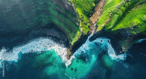 Hamakua Coast Aerial View. Stunning Landscape of Hawaii with Waterfall, River, and Sea in Beautiful