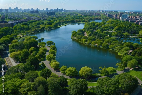 Wild Emerald Necklace: Historical Back Bay Fens Park with Skyline View Near Charles River, Boston