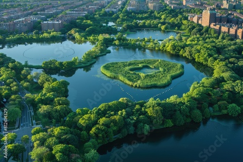 Historic Back Bay Fens Park: An Aerial View of the Emerald Necklace & Urban Skyline in Boston's