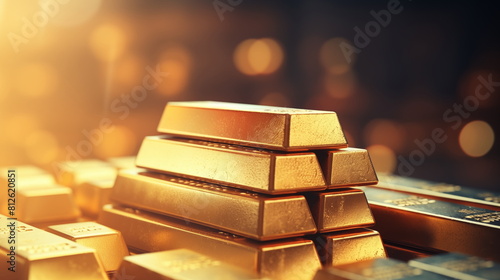 Stacked gold bars resembling a rectangular tower on a table