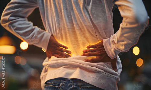 Back Pain, Close-Up of a Person Clutching Their Lower Back, Expressing the Agony of Back Pain, Diverse Experiences of Physical Discomfort A person has pain in the back.
