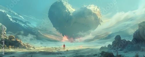 Adventurers Discover Pulsing Abstract Heart Etched into Fantastical Alien Landscape