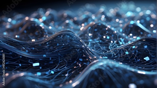 Digital waves, dynamic network systems, artificial neural networks, cyber quantum computing, and electronic globals are all depicted on an abstract blue tech background.
