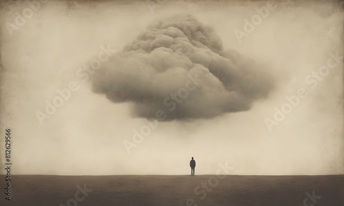 A man gazes at a cumulus cloud in the atmospheric sky