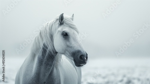 Portrait of majestic white horse standing in snowy field