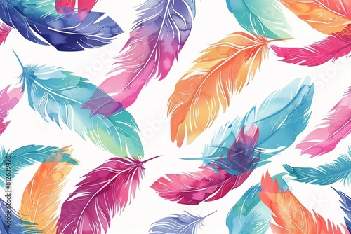  Seamless pattern with colorful feathers. Design for clothing, bedding, underwear, pajamas, banner, textile, poster, card and scrapbook