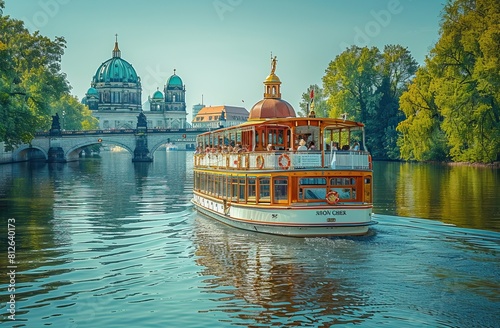 The Berlin styles feature the dome of the Queen balancing on a boat in the Spree River and the Cathedral on a sunny day in Germany,