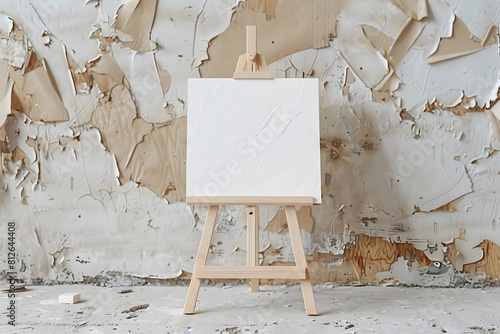 Wooden blank white easel mockup. Board for wedding inscription. Generative Ai.