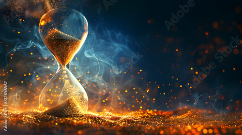An hourglass with glittering particles flowing inside