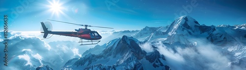 Majestic Mountain Range Panorama from Aerial Helicopter Tour with Breathtaking Vistas and Serene Wilderness Scenery