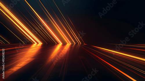 Dark background, lines of light in the shape of an arrow pointing down to right side