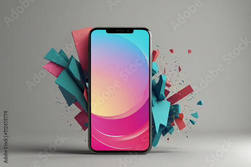 Smartphone with colorful abstract background. 3D rendering. Mock up