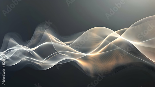 white light rays in the shape of an abstract curved wave, with soft glow and subtle shadows on a clean background
