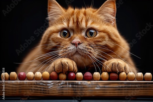 A cat is engaged in a game of abacus, moving the beads with its paws while focusing intently on the task
