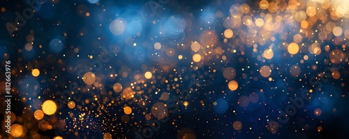 abstract background with Blue and gold particle. Christmas Golden light shine particles bokeh on navy blue background. Gold foil texture. Sparkle Texture 
