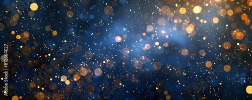 abstract background with Blue and gold particle. Christmas Golden light shine particles bokeh on navy blue background. Gold foil texture. Sparkle Texture. 