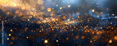 abstract background with Blue and gold particle. Christmas Golden light shine particles bokeh on navy blue background. Gold foil texture. Sparkle Texture. 