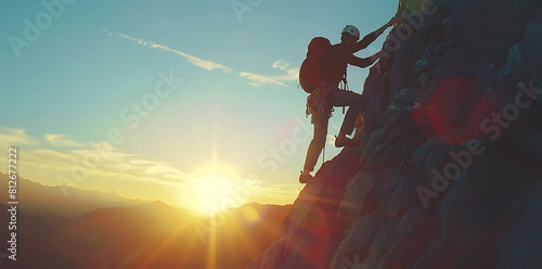 Reaching New Heights Together: Silhouette of Man Climb to the Top of a mountain - freedom