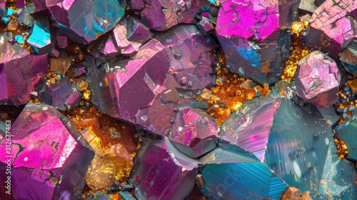 Colorful copper ore under a microscope Chalcopyrite a type of copper sulfide with CuFeS2 formula