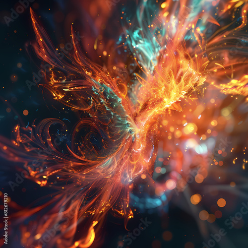 Mythological Phoenix With Radiant Orange and Yellow Flames