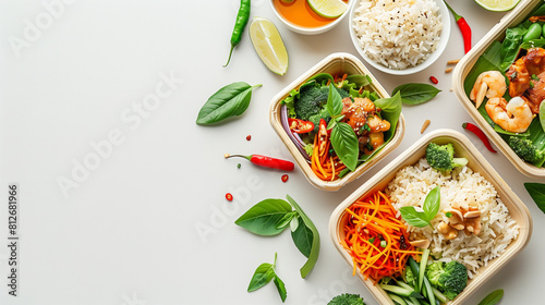 Asian cuisine assortment, ideal for food blogs and healthy eating promotions