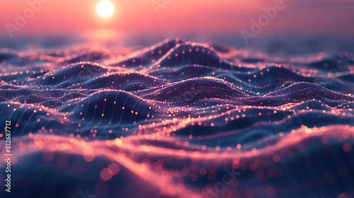 Abstract futuristic technology background with fractal horizon.