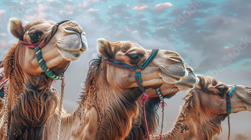 Group of Camels Standing in a Line