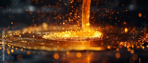 A mesmerizing image of liquid gold being poured into a graphite casting form from a furnace, capturing the elegance of crafting with gold from melting to mold 8K , high-resolution, ultra HD,up32K HD
