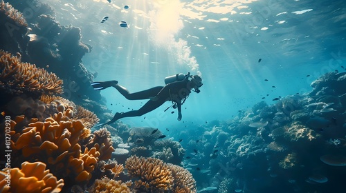 Scuba Diving Adventure in the Vibrant Great Barrier Reef Ecosystem with Diverse Marine Life