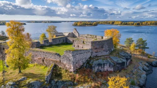View from the heights of the ancient fortress of Lappeenranta on an October day (aerial