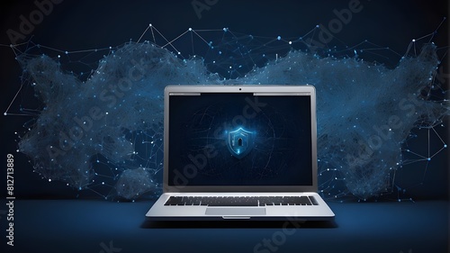 The dark blue backdrop supports network security protocols that protect data, prevent unauthorized access to computer networks, and ensure the integrity and confidentiality of information delivered vi