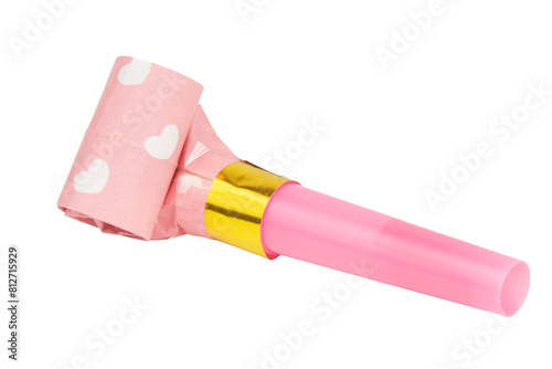 Rolled festive noisemaker or party whistle horn isolated on the white background