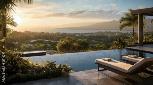 day lights Photograph an opulent villa escape: infinity pool vistas, panoramic landscapes, lavish interiors