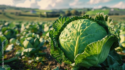 giant cabbage in a field, very cute, sunny, realistic, 4k, Dundar light, high resolution, photo-realistic, realistic environment
