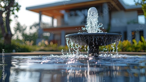 Fountain with luxury house background.