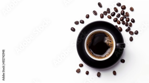 Black coffee in a black cup on a white background.