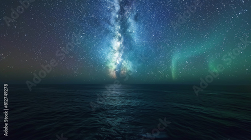 Beautiful Aurora Australis over calm Southern Ocean waters